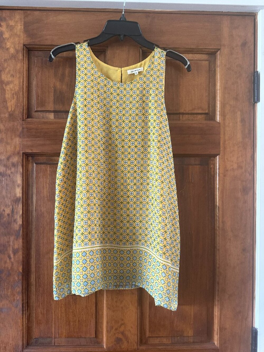 Yellow & Blue Geometric Floral Sleeveless Blouse